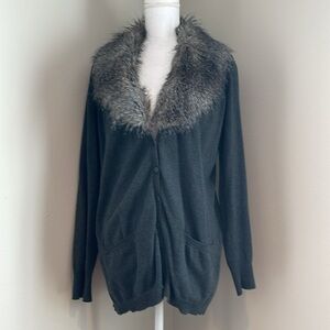 The Limited | Button Cardigan with Removable Faux Fur Collar | Heather Gray